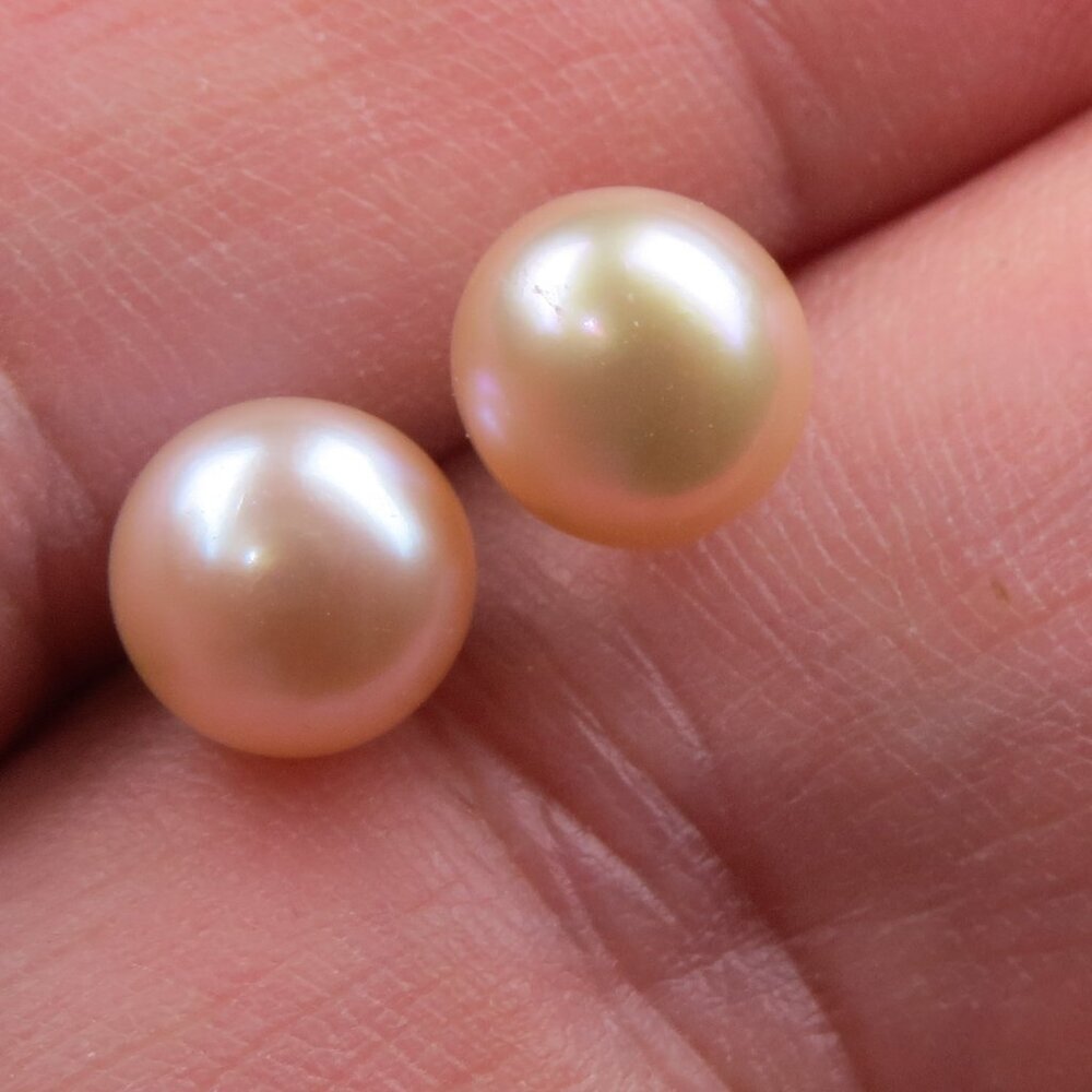 Sterling Silver fresh water pink  pearl stud earring 8mm